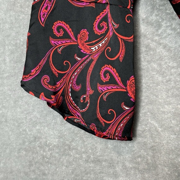 Zac & Rachel XL Shirt Top Red Paisley Bell 3/4 Sleeve Round Neck Button Back - Picture 8 of 9